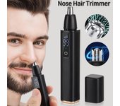 Mini recortadora eléctrica portátil de vello de nariz y orejas, afeitadora eléctrica para hombres, pantalla táctil, carga USB, cortadora de cabello indolora, removedora de vello de nariz a prueba de agua negro