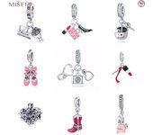 Conjunto de joyas con colgante de auriculares Bluetooth y tacones altos con forma de lápiz labial en plata de ley 925 Perfume Butterfly Pendant 0588