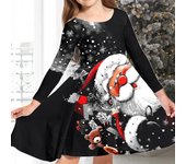 Vestido informal de manga larga con cuello redondo y estampado de muñeco de nieve en 3D para niña de primavera, vestido de princesa para niño para Navidad 80 negro