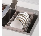 Escurreplatos de acero inoxidable, estante para fregadero, cesta extensible ajustable para frutas y verduras, escurridor, utensilios de cocina