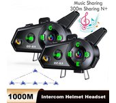 Intercomunicador para casco de motocicleta con Bluetooth 5.3, intercomunicador inalámbrico de 1000 m, comunicación para 6 conductores, reproductor de música resistente al agua