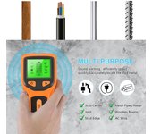 Escáner de pared con buscador de vigas: detector electrónico de vigas 5 en 1 con pantalla LCD HD, alambre de CA de madera y metal naranja
