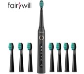 Fairywill Cepillo de dientes eléctrico sónico FW507, cepillo con temporizador para adultos, 5 modos, cargador USB, cepillos de dientes recargables, juego de cabezales de repuesto (1 mango 8 cabezas)