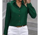 Blusas y camisas de cuello tipo polo de manga larga con estampado de colores sólidos para primavera y otoño para mujer de VEZFAA S color rosa