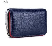 Tarjetero de cuero genuino para hombre y mujer, billetera pequeña con cremallera, monedero sólido, diseño de acordeón, bolsas para tarjetas de crédito comerciales con identificación Rfid