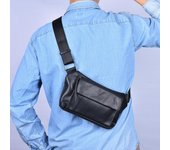 Riñonera de piel auténtica para hombre, bolso cruzado de piel de vaca de primera capa, bolso de pecho para hombre, bolso informal para teléfono, bolso de hombro, bolso pequeño, mochila negro