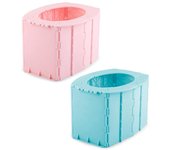 Inodoro portátil plegable, inodoro para automóvil, inodoro para acampar, asiento de inodoro tipo cubo para viajes, campamentos, caminatas, viajes largos color rosa