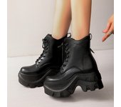 Botas de plataforma de moda para mujer, nuevos zapatos de tacón alto, zapatillas de deporte casuales para la nieve de invierno, marca 2025, tendencia gótica, botas gruesas con cordones para mujer 35 negro