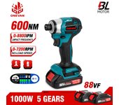 Destornillador eléctrico inalámbrico ONEVAN de 600 Nm y 5 velocidades, sin escobillas, con kit de atornillador de impacto, taladro inalámbrico para batería Makita de 18 V. 1 Battery-EU