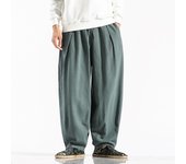 Pantalones de algodón y lino para hombre, pantalones harén, pantalones holgados informales de playa, pantalones de pierna ancha, ropa de calle japonesa de talla grande, pantalones de jogging para hombre S negro
