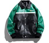 Chaqueta de solapa para hombre, estilo retro americano, estilo motociclista de calle, con bloques de color, unisex, de cuero sintético M verde