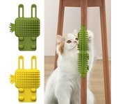 Cepillo de masaje para gatos, rascador de esquinas, peine para aliviar el estrés, depilación, dientes de silicona suave, juguete para hacer cosquillas en las patas de la mesa con correas ajustables para gatos y perros amarillo