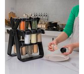 Estante para especias en tarro de 18 piezas, giratorio 360 grados, organizador de condimentos con forma de noria negro