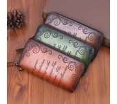 Carteras largas de diseño vintage para mujer, bolsos de moda, monedero de cuero genuino con cremallera, tarjetero 20cm*10cm*2.5cm café
