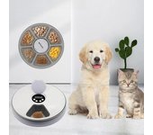 Comedero automático para perros, redondo, con temporizador, 6 comidas, 6 rejillas, dispensador eléctrico de comida seca para gatos y perros, alimentación las 24 horas. blanco