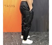 Pantalones de piel sintética para hombre con bolsillos, cintura elástica, color liso, talla grande, impermeables, con banda en el tobillo, estilo motociclista, para club de primavera y otoño XXXL negro