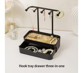 Organizador de joyas colgante para pendientes, collares, estante de almacenamiento de joyas con base de madera, soporte para pulseras y anillos.