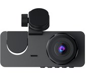 Cámara de tablero DVR 1080P Cámara frontal, interior y trasera Grabadora de conducción Pantalla de 2 pulgadas Soporte para cámara de salpicadero negro