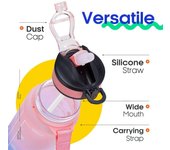 Botella de agua a prueba de fugas de 32 oz con horarios para beber y pajita, ideal para motivar a los deportistas, para gimnasios y actividades al aire libre. 900ml