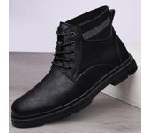 Nuevas botas de invierno para hombre, zapatos informales de cuero genuino, botas de nieve impermeables de felpa de alta calidad de diseñador de lujo para hombre 37 negro