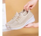 Zapatillas de deporte con cuña transpirables para mujer, zapatos deportivos con plataforma de punto de malla, informales, antideslizantes, con cordones, tenis, primavera 2024 35 beige