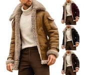 Abrigo de manga larga engrosado para hombre Chaqueta de lana de cuero sintético Ropa de abrigo XXL negro