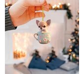 Nuevo colgante de taza de té plana de acrílico con forma de perro, colgante de coche, árbol de Navidad, colgante de llave de teléfono móvil.