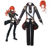 Diluc Disfraz de cosplay Diluc Chaquetas Pantalones Pelucas Conjunto completo Halloween Comic Cosplay L-(Suit+Wig)