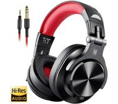 Auriculares con cable y micrófono para estudio de DJ, monitorización profesional, grabación y mezcla, para videojuegos negro/rojo