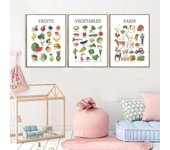 Pósteres educativos de acuarela para granja de frutas y verduras, arte de pared para aprendizaje preescolar, imágenes de pintura en lienzo para decoración de guardería 21*30cm