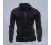 Chaqueta de hombre Otoño Invierno Cuello alto Manga larga Cierre de cremallera Abrigo con bolsillos Color sólido Ropa deportiva XL azul marino