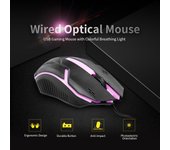 Ratón óptico con cable CM-818, ratón para juegos, ratón ergonómico para juegos USB de 1200DPI con colores negro