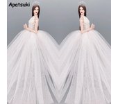 Vestido de novia blanco puro para muñeca Barbie, ropa, vestidos de noche grandes, trajes de fiesta, accesorios para muñecas 1/6, juguete para niños blanco