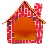 Casa para mascotas Cama plegable Chimenea de ladrillo rojo Cama para cachorros y gatos Tienda de campaña Casa extraíble y lavable para mascotas rojo