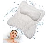 Cojín de baño Almohada de baño Tecnología ergonómica de malla de aire 4D y 6 ventosas Función de soporte para la cabeza Adecuado para bañeras, jacuzzis y spas en el hogar 39x25x11cm
