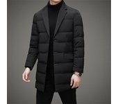 Chaqueta de plumón estilo traje de longitud media para otoño e invierno para hombre, chaqueta cálida de negocios para hombre M negro