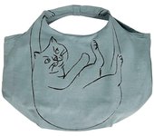 1191 Bolsa ecológica pequeña de algodón con estampado de gatos NA Lou Shopper Mini Marche [Routeto] (Azul grisáceo)