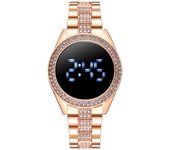 Reloj de mujer con pantalla táctil LED con incrustaciones de diamantes de moda, reloj de mujer, reloj electrónico de una pieza negro