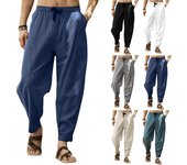 Pantalones largos holgados de lino y algodón para hombre, pantalones bombachos holgados con cintura elástica y pierna ancha 2XL = US 40 albaricoque