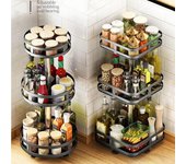 Estante giratorio para condimentos, bandeja multifuncional de acero al carbono para almacenar sabores, organizador redondo para condimentos y especias para cocina 2 Layer-Round