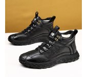 Botas altas con cordones hasta el tobillo, botas de moda de felpa cálidas, botas militares populares, botas de cuero negras de estilo británico para hombres, calzado para hombres 6.5