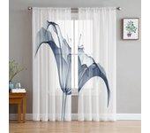 Cortinas transparentes abstractas de flores azules para sala de estar, decoración de dormitorio, gasa de tul, cortina de ventana de cocina 135W x 114H(cm)