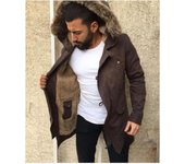 Abrigo de otoño e invierno para hombre, abrigo grueso con capucha, chaqueta con cuello de piel S