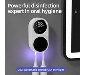 Caja desinfectante para cepillos de dientes con luz ultravioleta, pantalla digital con detección automática, 2 ranuras, recargable por USB, soporte para cepillos de dientes montado en la pared para baño, limpiador de cepillos de dientes eléctrico blanco