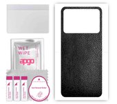 apgo Protective Skin Sticker for the back compatible with Realme Narzo 50I Prime, Wrap Film, Foil, Vinyl - Pattern Black Leather