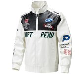 Chaqueta de cuero con cuello alto para primavera y otoño, chaqueta de cuero con bordado floral para hombre, traje de moto de cuero suelto para hombre M blanco
