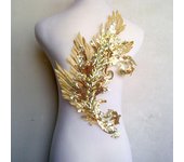 40CM bordado pluma de lentejuelas doradas parche para coser adornos de encaje de malla de ensueño apliques de boda adornos DIY para vestido de novia Jeans oro