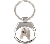 Afghan Hound, Tazi - geometric keychain with a photo and the inscription Art-Dog blanco