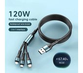 Cable de carga súper rápida 3 en 1 de 120 W, cargador de teléfono micro USB tipo C, cable de datos USBC para teléfono