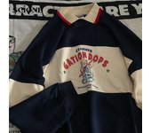 Sudadera con capucha de gran tamaño con cuello tipo polo para mujer, sudadera con estampado de oso, Top de manga larga estilo Harajuku M rojo